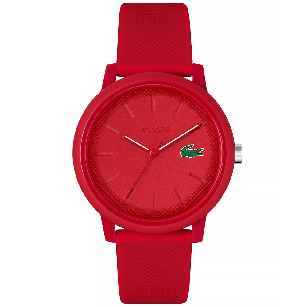 NEW Lacoste L.12.12 Red  Silicone Classic Strap Men's Watch 2011173 NWT